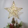 LED Star Christmas Tree Topper Glitter Gold Metal Star Light Ornament Battery Powered
