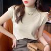 Fashion Short Sleeve Knit Women's Blouses Summer Half High Neck Base Casual Shirt Women New Elegant Simple Slim Tops Solid Office Lady Shirts 3105