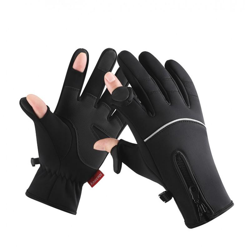Mens Winter Cycling Gloves With Zipper Touchscreen Windproof Water-Resistant Warm Fleece Lined Full Finger