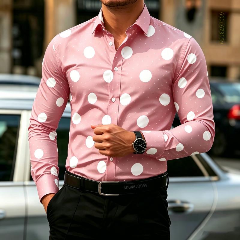 Мужская рубашка в горошек с длинным рукавом, приталенная, для стиля business casual, модный топ для активного отдыха