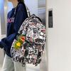Junior high school college student schoolbag female graffiti backpack large capacity trendy cool boys fashion high value travel backpack