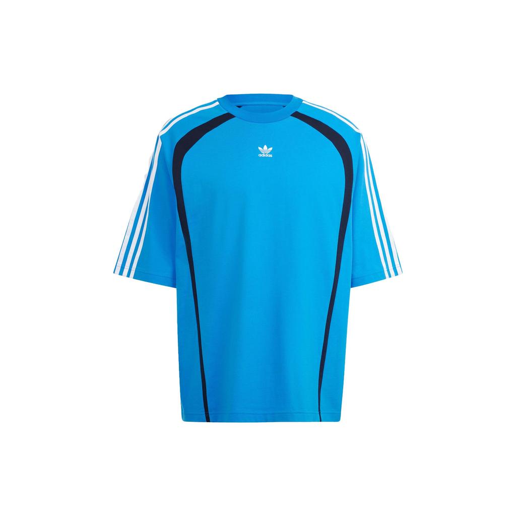 Adidas Футболка Originals с вышитым логотипом в виде трилистника и трех полосок, свободная, с коротким рукавом и круглым вырезом, с принтом Dopamine, реглан, мужские футболки, синие IW3639