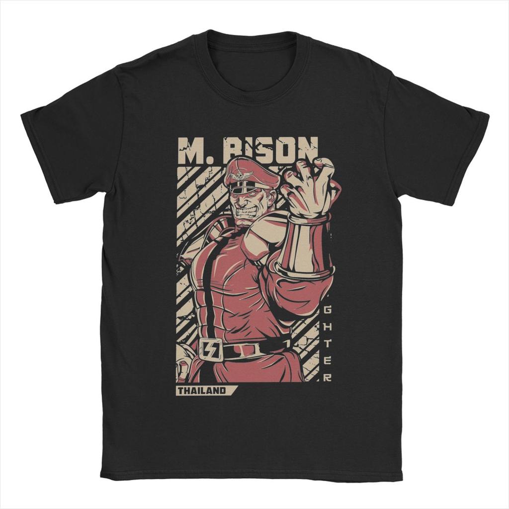 Men's M.Bison Streets Fighters T Shirts Game Pure Cotton Clothing Funny Short Sleeve Round Neck Tees Plus Size T-Shirt
