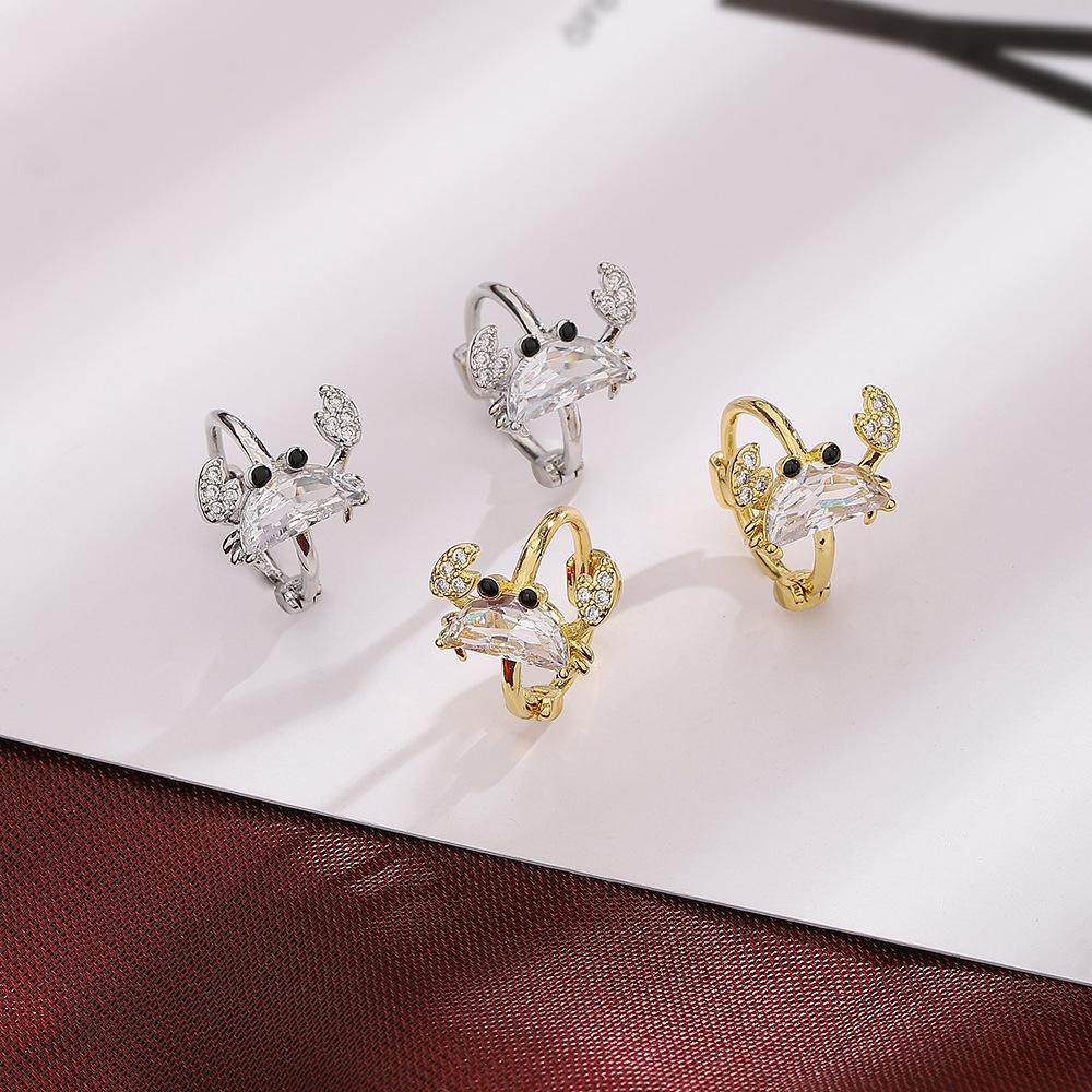 Серьги-гвоздики с пряжкой в виде краба из микроциркония и милым океанским кругом, изысканный маленький креативный дизайн с бриллиантами