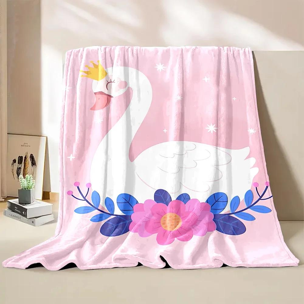 Warm and Comfortable Swan Soft Blanket Sofa Bed Cover Four Season Soft Fluffy Quilt Blanket Flannel Throw for Outdoor LeisureNap