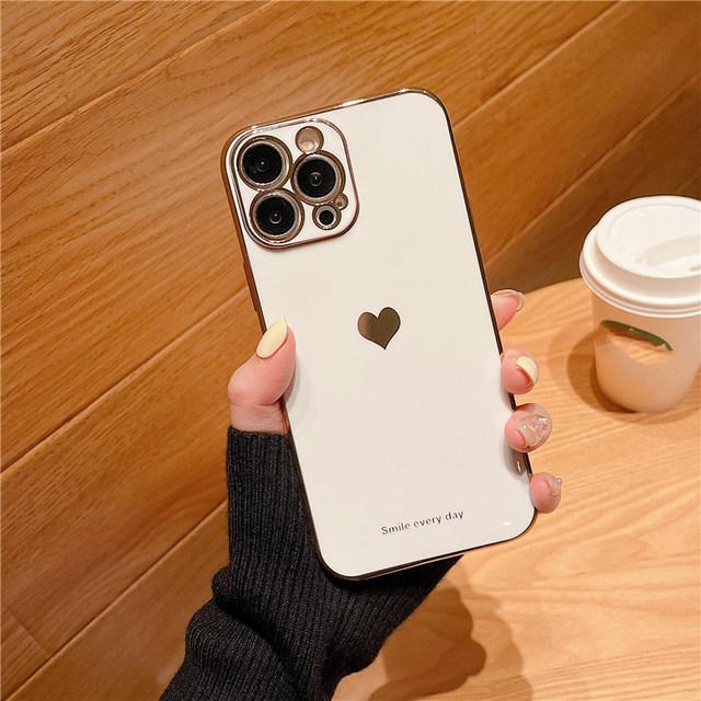 Мягкий чехол с гальваническим покрытием Love Heart для Iphone 1411 12 13 Pro Max Xs Max X Xr 13pro Max 11, противоударный силиконовый чехол Funda Capa
