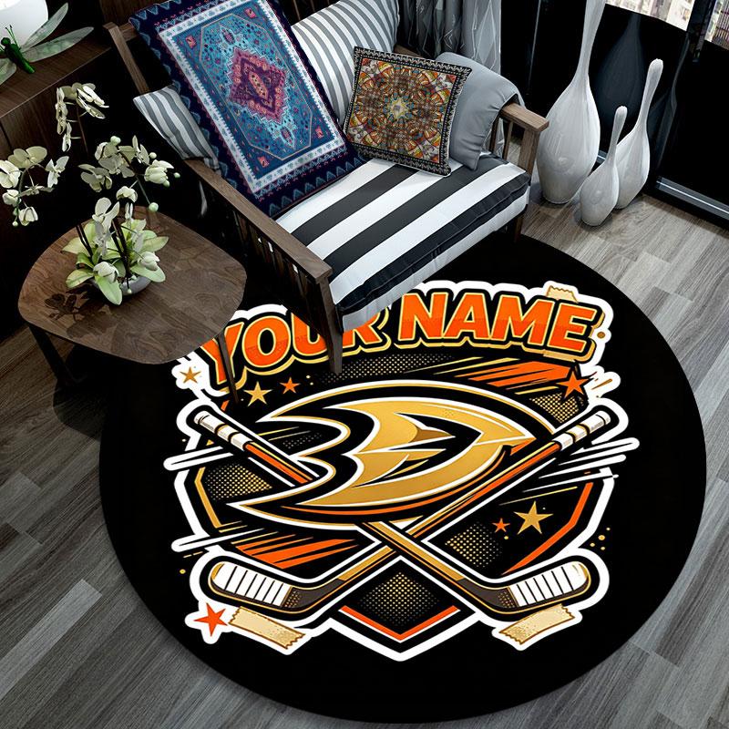 Custom Name,Anaheim Ducks pattern round rug,Carpet Rug for Living Room Bedroom Playroom ,Non-slip Floor Mat,Holiday Gifts and Birthday Gifts.