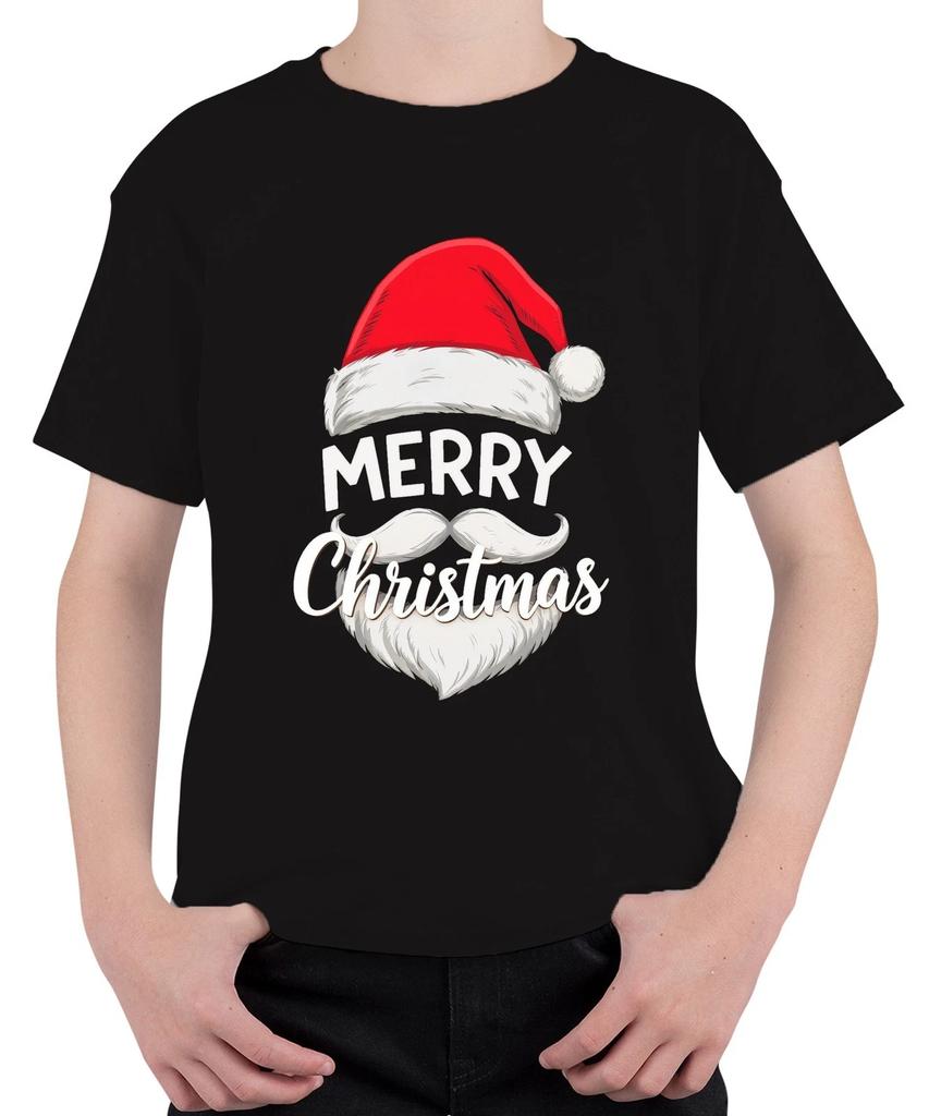 Merry Christmas Weihnachtsmann Nikolaus Mütze Bart Lustig Retro Unisex Kinder T-