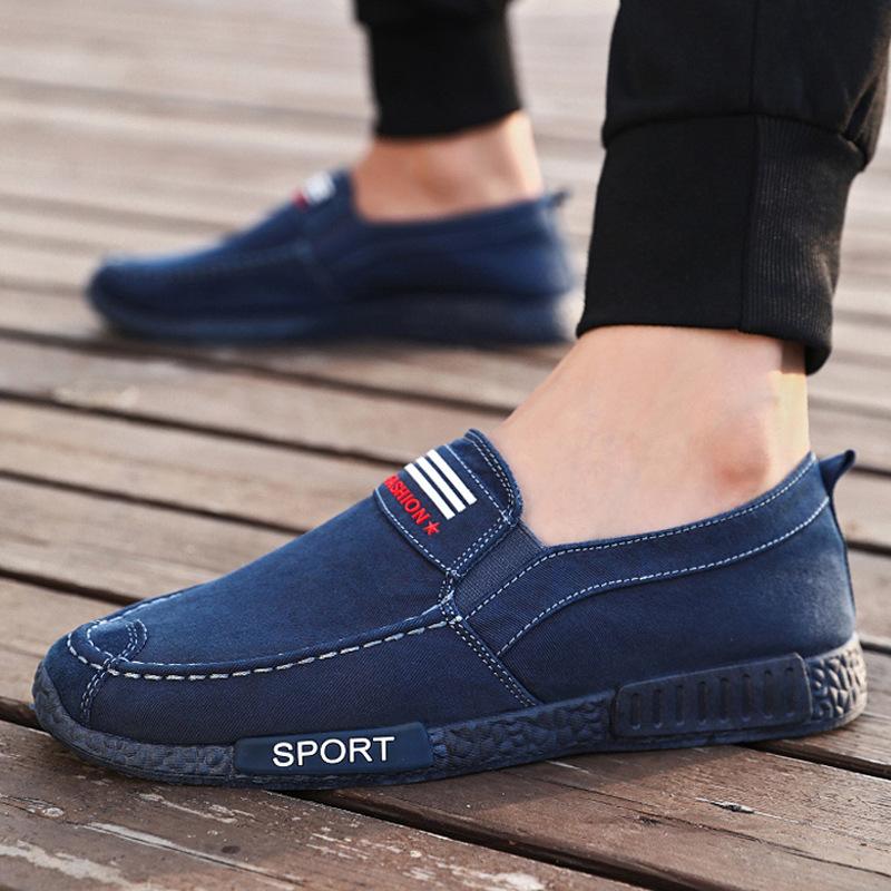 Весенняя, осенняя и летняя парусиновая обувь Мужская обувь Старая пекинская тканевая обувь Мужская одинарная обувь Мужская ленивая обувь с плоской подошвой Туфли для доски Повседневная обувь