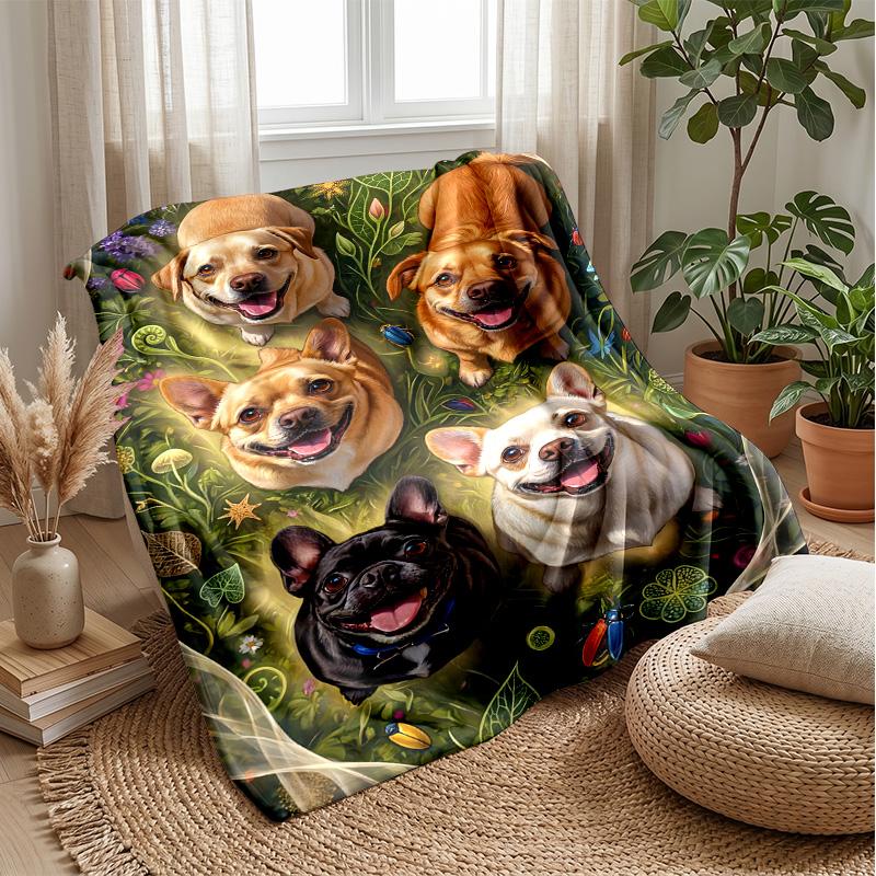 Dogs in Garden 1 Theme blanket Lightweight Warm Flannel Blanket Decorative Throw Blanket for Home Decoration