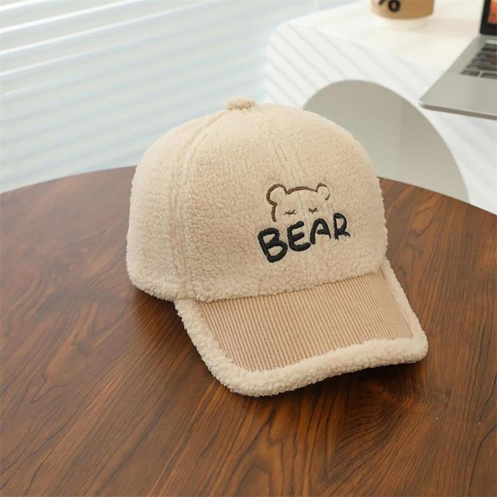 Милая детская бейсболка с вышивкой медведя, осенне-зимняя, из овечьей шерсти, для мальчиков и девочек, с козырьком-уткой, для детей, теплая кепка с козырьком