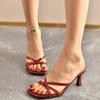 Fashion Women Sandals 2025 New Leather Sandals Big Size Sexy High Heels Slippers Women Open Toe Summer Shoes Female Zapatos De Mujer