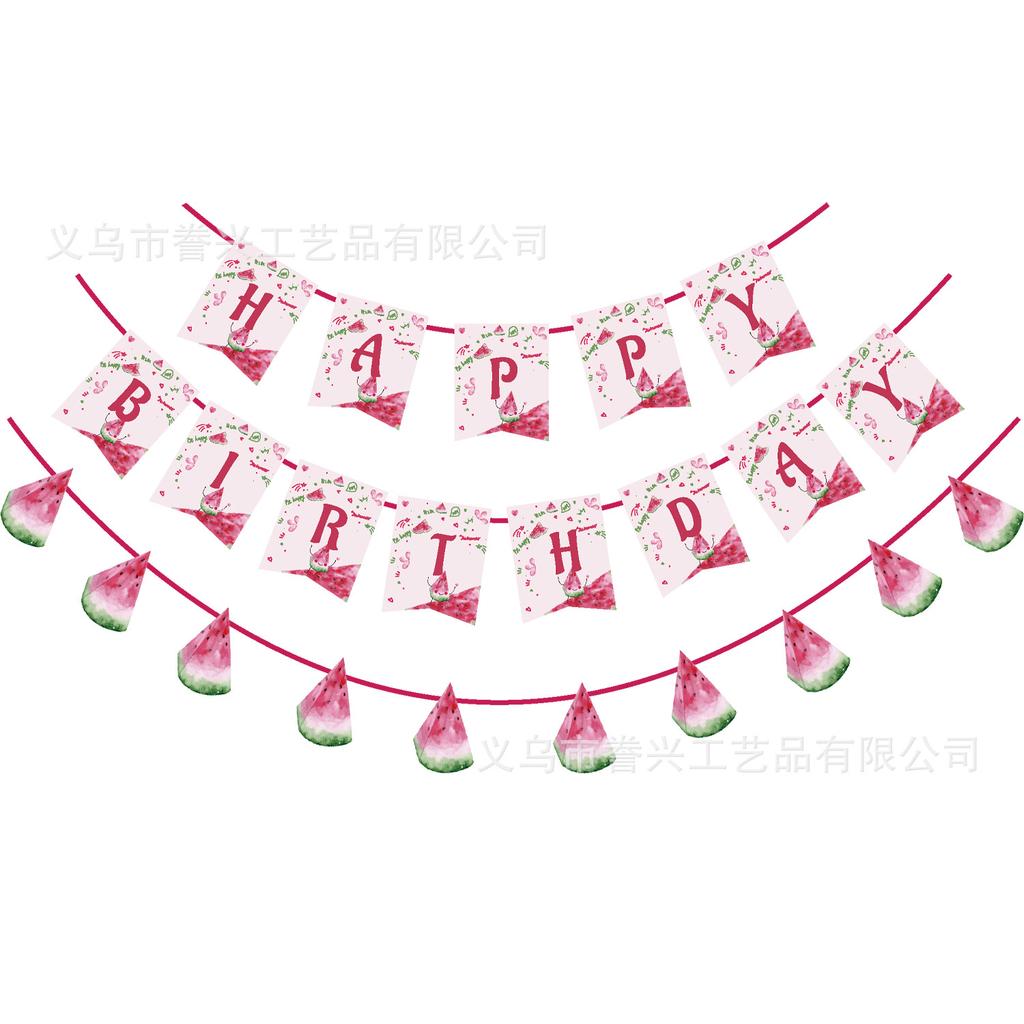 Spot Birthday Party Flag Summer Fruit Lemon Watermelon Ice Cream Decoration Flag Party Decoration Banner