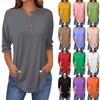 Tee Shirts For Women Fall Casual 3/4 Long Sleeve Button Shirts Sweatshirt Vintage  Top Pullover