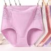 Women Panties High Waist Solid Color Soft Breathable Plus Size Lady Underpants Briefs Underwear