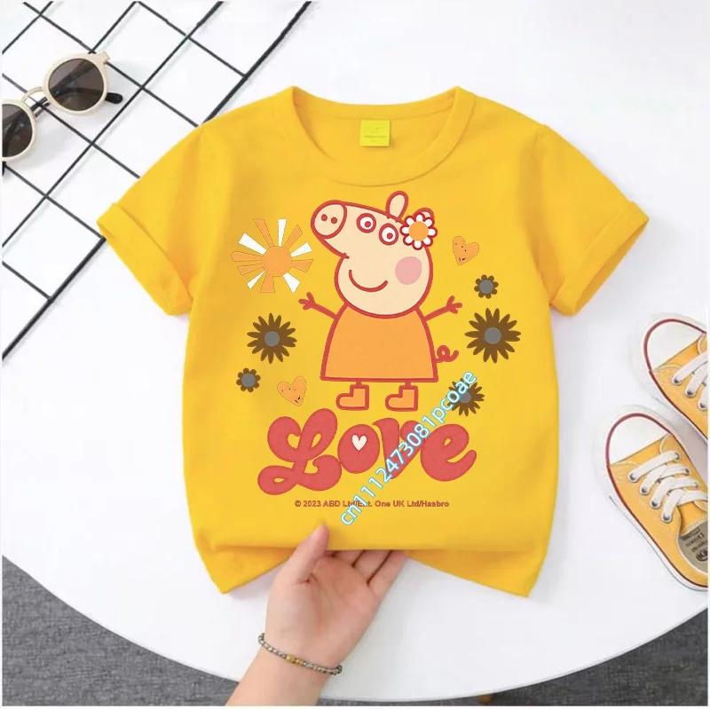 Peppa Pig 2025-26 Summer Cartoon Graphic 100% Cotton Print Hasbro Brand Children and Unisex T-shirt Breathable Casual Loose Y2k.