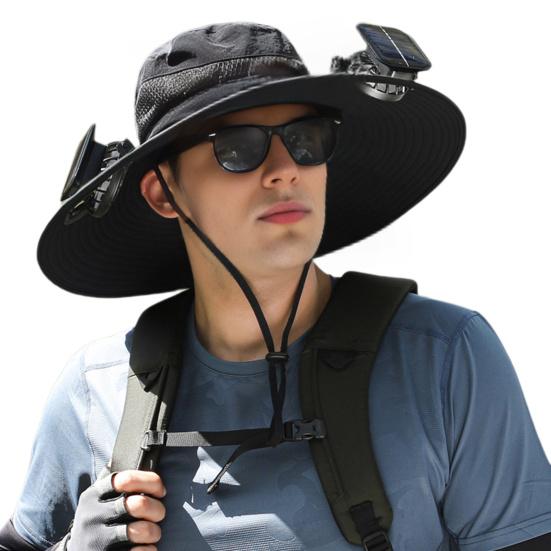 Sun Hat with Dual Power Supply Solar Fan Wide Brim Hiking Hat Lightweight Outdoor Activity Cooling Hat