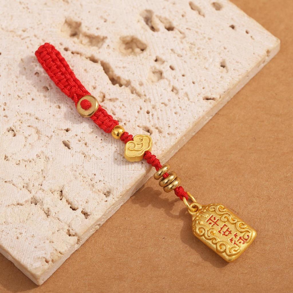 Ремешок для мобильного телефона в китайском стиле песочно-золотистого цвета с металлической цепочкой и маленькой подвеской для мужчин и женщин