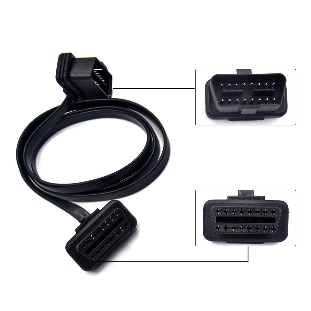 100cm 60cm Flat Thin As Noodle OBD2 OBDII OBD 16Pin ELM327 Male To Female Elbow Extension Cable Diagnostic Scanner Connector