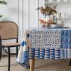Tablecloth Blue Splicing Geometric Printing Simple Cotton and Linen Dining Table Cloth