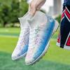 Football Shoes 35-48 Unisex Football Shoes High-top Elastic Sock Mouth Rubber Soft Bottom TF Football Shoes Kids Training Football Boots