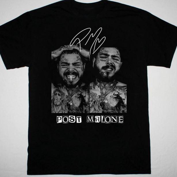 Men's Cotton T-shirt Summer Casual Graphic Tee Short Sleeve hot Post Malone signature T-shirt black Unisex S-5Xl