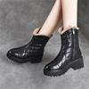 Coarse Heel Snow Boots Women's Soft Leather Korean Version Fleece Short Boots Women's Low Heel Medium Boots Winter Thickened Boots Wool Boots