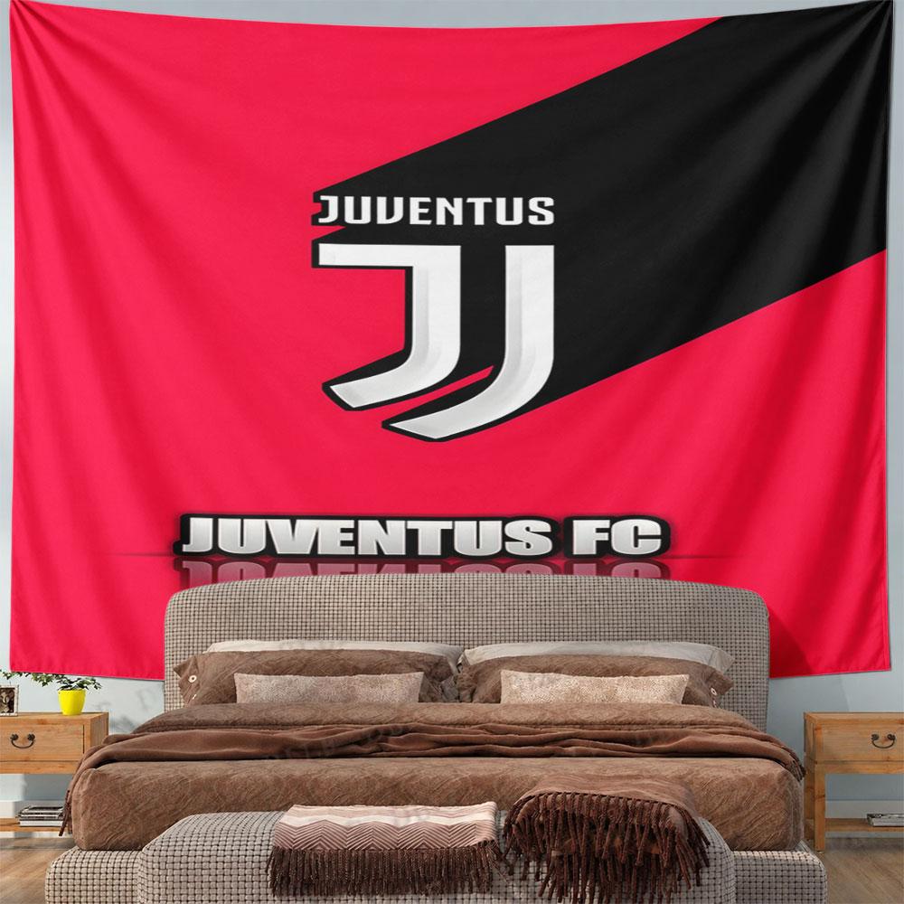 Juventus FC Logo on Red Background Pattern Wall Hanging Tapestry Decorative Tapestry Home Decor for Bedroom and Living Room