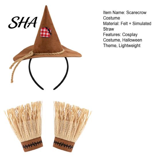 Elastic Headband for Costumes Scarecrow Costume Set, with Pointed Hat And Straw Retro Pieces Bracelets, Halloween Cosplay Farm Party Accessories