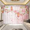 2Panel Peach Blossom Landscape Painting Curtain Chinese Curtain for Girls Bedroom Luxury Living Room Floor-to-ceiling Window