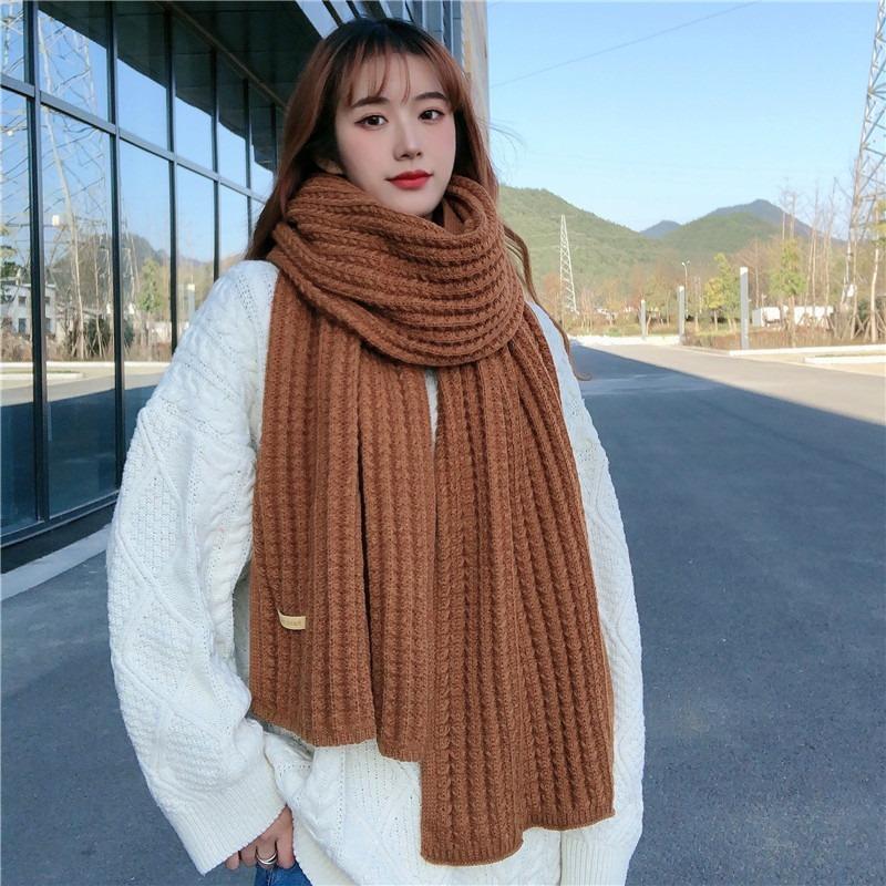 Autumn and Winter Thick Warm Women's Scarf Pure Color Knitted Casual Commuting Scarfs
