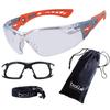 Bolle SAFETY Rush Plus 4-Piece Set (Goggles, Gasket Kit, Pouch, Original Cloth) (Pouch: Granada Orange, Clear)