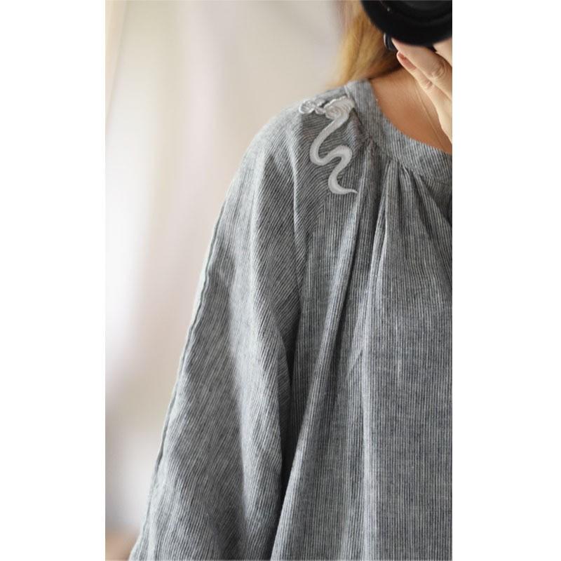 Johnature Woman Spring Devise Chinese Style Dress Long Sleeves Vintage Solid Color Dress