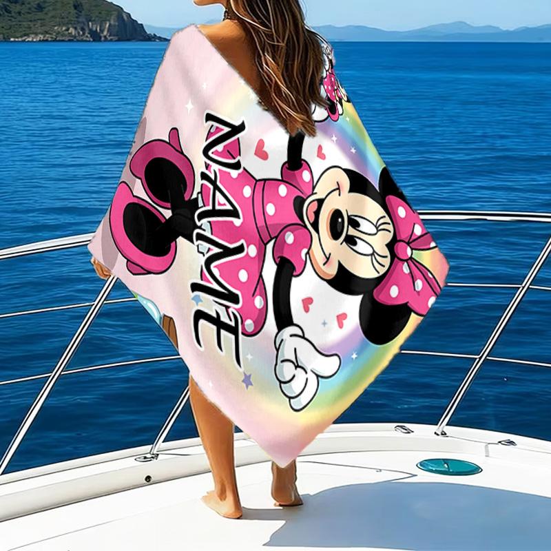 1pc Minnie15 Beach Towel with Custom Name, Beach/Swimming/Bath/Picnic/Camping Towel, Suitable for Seaside Beaches