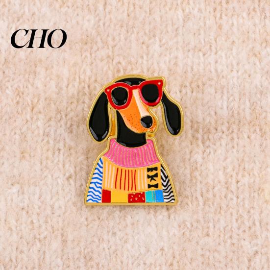 Fun Animal Pins Decorative Brooch Enamel Cartoon Dachshund Design Zinc Alloy Lapel Dog Pin Sweater Dress Suit Badge Versatile Accessory Lightweight