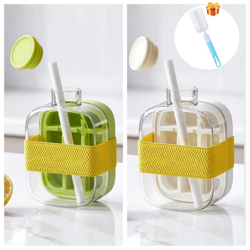 Бутылка для приготовления льда с крышкой-соломинкой, портативный прессованный лоток для льда для летнего использования на открытом воздухе, самодельный холодильник, морозильник, льдогенератор