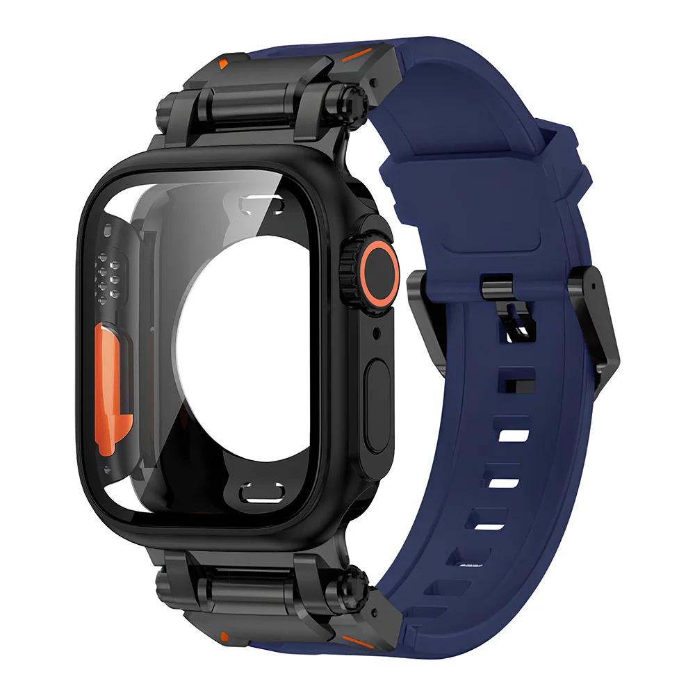 Силиконовый ремешок + защитный чехол, совместимые для Apple Watch Ultra2 49 мм 44 мм 45 мм 41 мм 40 мм для серий IWatch 9 8 7 6 SE 5 4 3 2 1