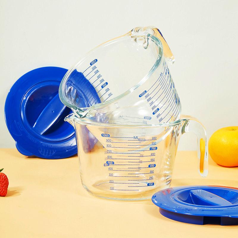 Стеклянная мензурка 1000 мл с крышкой, градуированная, для разогрева в микроволновой печи, жаростойкая форма для выпечки, бытовая, большой вместимости