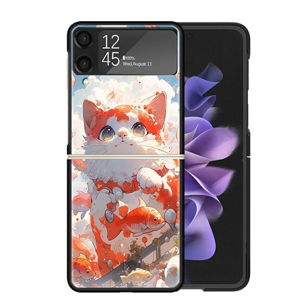 Мультяшные Милые Кошки Рыбки Эстетичные Чехлы Для Samsung Galaxy Z Flip 4 5 6 7 3 Z Flip7 Flip6 Flip4 Flip5 Flip3 5G Жесткие Ударопрочные Забавные