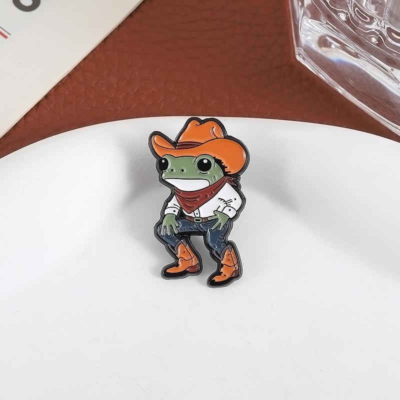 Cowboy Frog Enamel Pins Custom Cool Handsome Jeans Boots Brooches Lapel Badges Clothes Animal Jewelry Gift for Friends