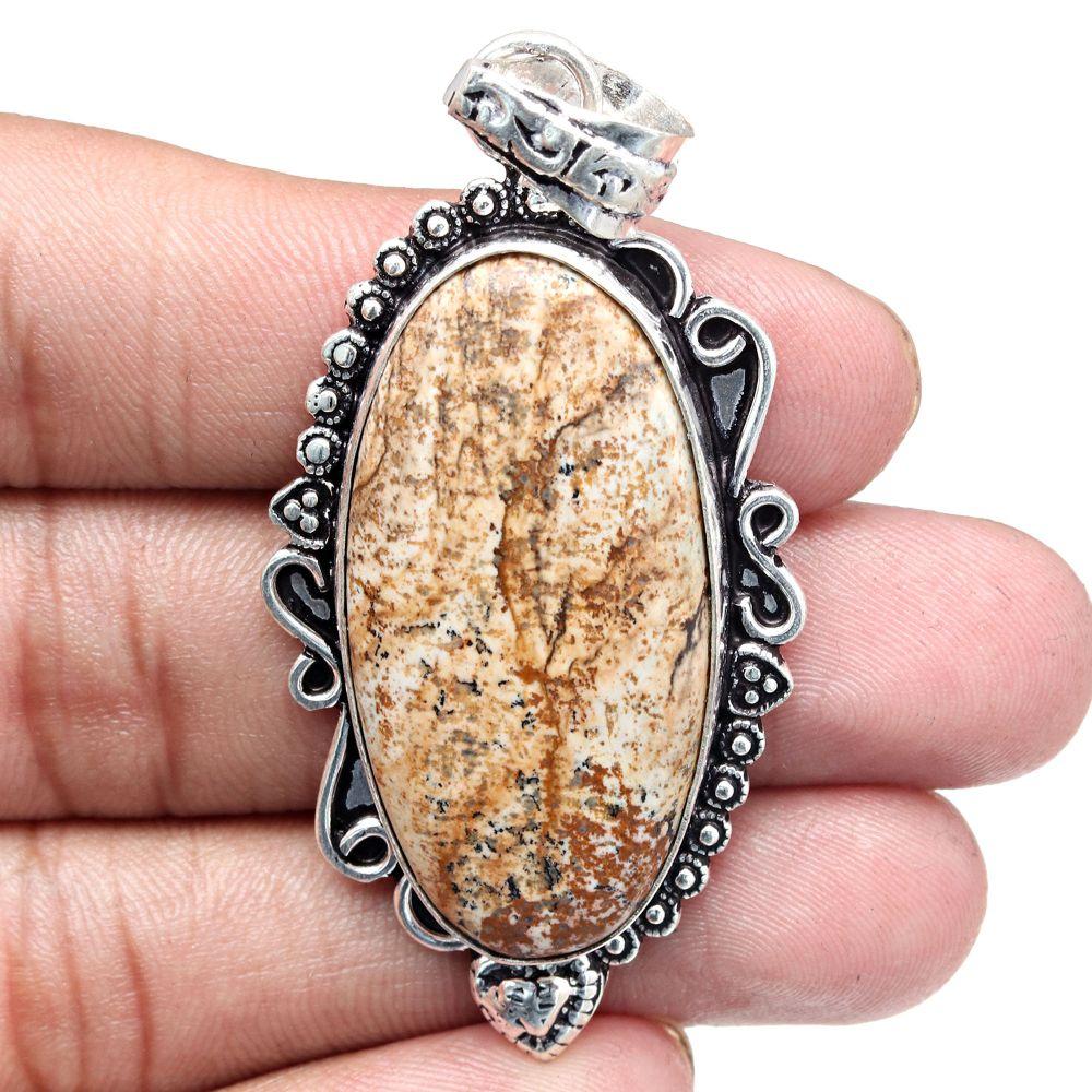 Подвеска с изображением яшмы, драгоценный камень, подарок для нее, серебряные украшения 2,5 дюйма