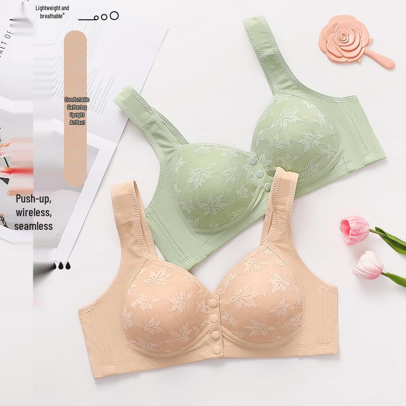 Women's Soft Cotton Front Buckle Wireless Vest Bra - Plus Size, Breathable, Comfortable, Thin Cup, Floral