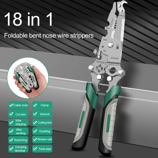 18-in-1 Foldable Wire Stripper Ergonomic Handle Portable Multifunctional Wire