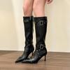 Женские сапоги на высоком каблуке с острым носком, длинные, для женщин, сексуальные туфли в стиле панк-готика, парижские европейские и американские женские сапоги для вечеринок