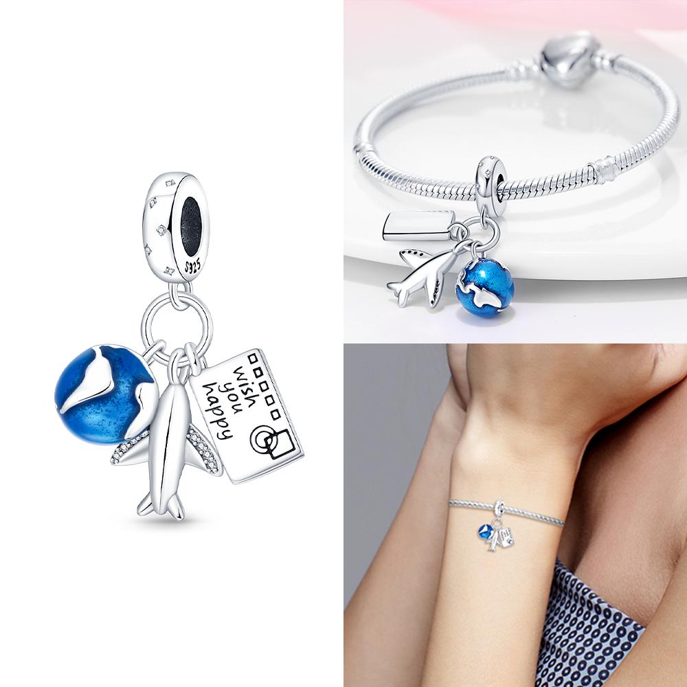 Transportation Copper Pink Rocket Bicycle Blue Ship Car Airplane Beads Charm For Original Bracelet Woman Girl Jewelry