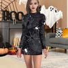 Halloween Women Dress Bloodstain Skeleton Spider Print V Neck Nurse Cosplay Long Sleeves Haunted House NPC Performance Costume