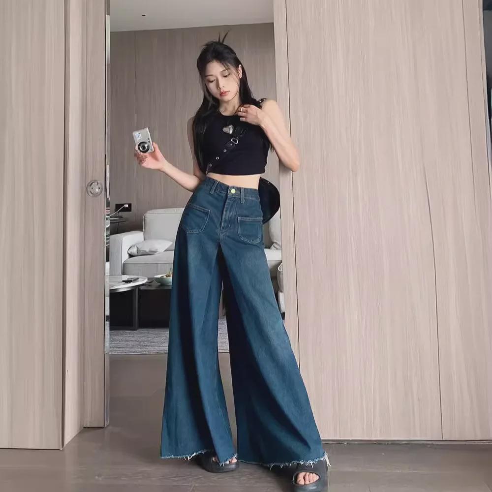 Джинсы-клеш в европейском и американском стиле с высокой талией в стиле ретро — летние корейские широкие штанины.