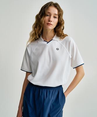 SERGIO TACCHINI W Укороченная футболка-поло с коротким рукавом и воротником-стойкой из пике на завязках