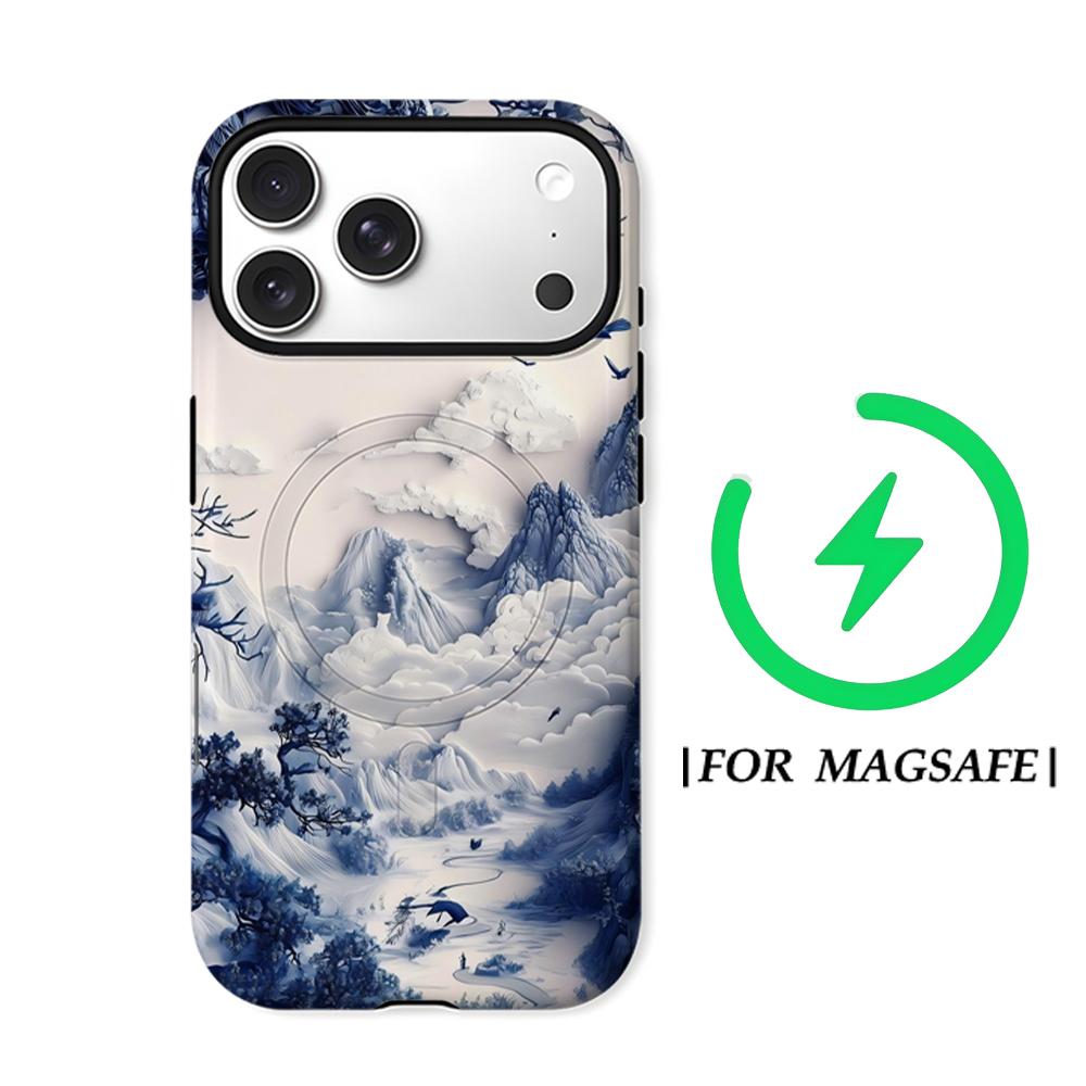 Сине-белый пейзаж Арт Чехол для IPhone17 Must-Haves для IPhone 17 16 15 14 13 12 Pro Max Plus Двухслойная задняя крышка