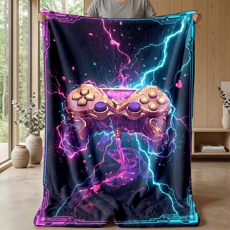 Neon Electric Game Controller Theme blanket Lightweight Warm Flannel Blanket Decorative Throw Blanket for Home Decoration